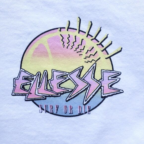 Ellesse T Shirt Size XL Surf or Die Graphic Print White Skeleton Shark Cotton - Picture 4 of 11